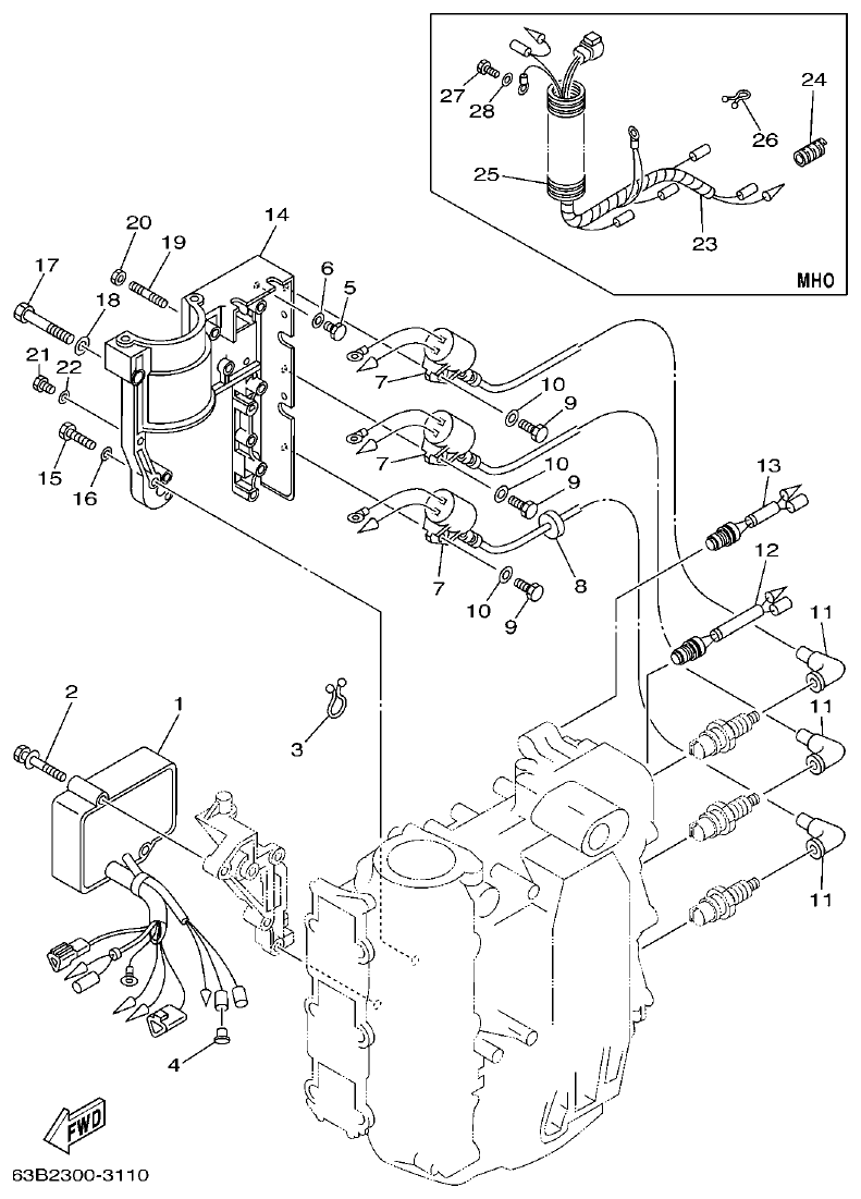 Yamaha 40VMHO, 40VEO, 40YETO ELECTRICAL 1 parts diagram